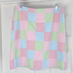 Talbots Seersucker Skirt‎ Size 14P Lined Patchwork Cotton Pastel Multicolor